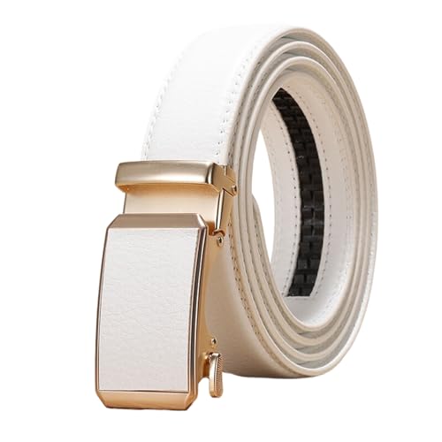 WRJAHCG Gürtel Herren Leder Ratsche, Herren-Gürtel Modischer Anzuggürtel, Verstellbarer Lässig Gürtel aus Rindsleder mit dekorativer automatischer Schnalle aus Legierung,Weiß,100CM/39.4'' von WRJAHCG