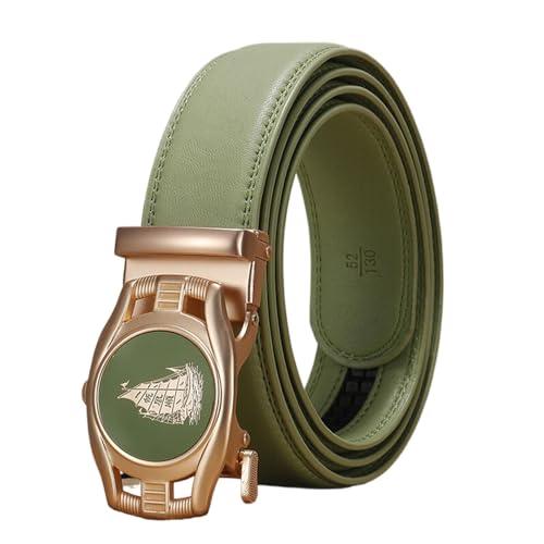 WRJAHCG Herren Gürtel, Ledergürtel Herren Ratsche Mode Cowboy, Verstellbarer Gürtel aus Echtem Leder mit Dekorativer Automatikschnalle aus Legierung mit Bootsmuster,Grün,105CM/41.3'' von WRJAHCG