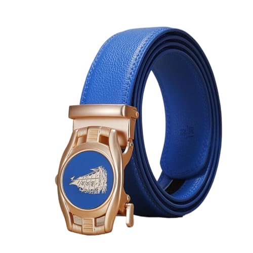 WRJAHCG Herren Gürtel, Ledergürtel Herren Ratsche Mode cowboy, Verstellbarer Gürtel aus Echtem Leder mit Dekorativer Automatikschnalle aus Legierung mit Bootsmuster,Blau,120CM/47.3'' von WRJAHCG