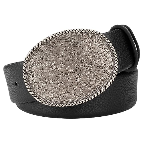 WRJAHCG Herren-Gürtel Western Cowboy, Gürtel Herren Leder, Ledergürtel Silber graviertes Muster Schnallenkopf Retro-Gürtel,Schwarz,110CM/43.3'' von WRJAHCG