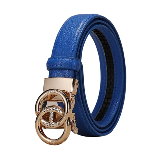 WRJAHCG Taillengürtel Damen Ratsche, Damen Gürtel Schmal Modischer 24mm, Schwarz Lässig Verstellbarer Ledergürtel mit Automatischer Schnalle Legierung mit Hohlem Muster,A blue,110CM/43.3'' von WRJAHCG