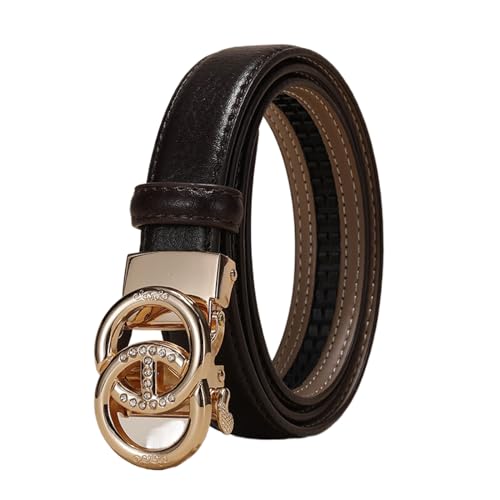WRJAHCG Taillengürtel Damen Ratsche, Damen Gürtel Schmal Modischer 24mm, Schwarz Lässig Verstellbarer Ledergürtel mit Automatischer Schnalle Legierung mit Hohlem Muster,Braun,105CM/41.3'' von WRJAHCG