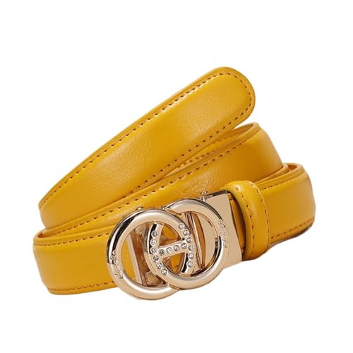 WRJAHCG Taillengürtel Damen Ratsche, Damen Gürtel Schmal Modischer 24mm, Schwarz Lässig Verstellbarer Ledergürtel mit Automatischer Schnalle Legierung mit Hohlem Muster,Gelb,110CM/43.3'' von WRJAHCG