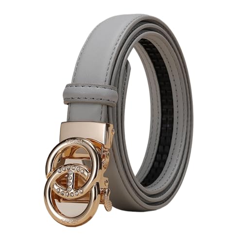 WRJAHCG Taillengürtel Damen Ratsche, Damen Gürtel Schmal Modischer 24mm, Schwarz Lässig Verstellbarer Ledergürtel mit Automatischer Schnalle Legierung mit Hohlem Muster,Grau,110CM/43.3'' von WRJAHCG