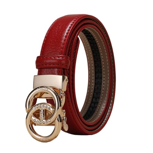 WRJAHCG Taillengürtel Damen Ratsche, Damen Gürtel Schmal Modischer 24mm, Schwarz Lässig Verstellbarer Ledergürtel mit Automatischer Schnalle Legierung mit Hohlem Muster,Rot,105CM/41.3'' von WRJAHCG