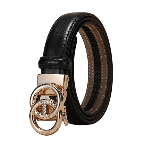 WRJAHCG Taillengürtel Damen Ratsche, Damen Gürtel Schmal Modischer 24mm, Schwarz Lässig Verstellbarer Ledergürtel mit Automatischer Schnalle Legierung mit Hohlem Muster,Schwarz,110CM/43.3'' von WRJAHCG