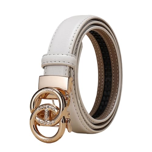 WRJAHCG Taillengürtel Damen Ratsche, Damen Gürtel Schmal Modischer 24mm, Schwarz Lässig Verstellbarer Ledergürtel mit Automatischer Schnalle Legierung mit Hohlem Muster,Weiß,105CM/41.3'' von WRJAHCG