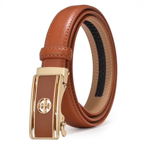 WRJAHCG Taillengürtel Damen Ratsche, Gürtel Damen Schmaler Modischer, Verstellbarer Echtledergürtel mit Dekorativer Automatischer Schnalle aus Legierung mit Hohlmuster,Orange,120CM/47.3'' von WRJAHCG