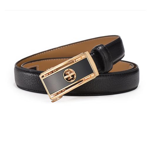 WRJAHCG Taillengürtel Damen Ratsche, Gürtel Damen Schmaler Modischer, Verstellbarer Echtledergürtel mit Dekorativer Automatischer Schnalle aus Legierung mit Hohlmuster,Schwarz,100CM/39.4'' von WRJAHCG