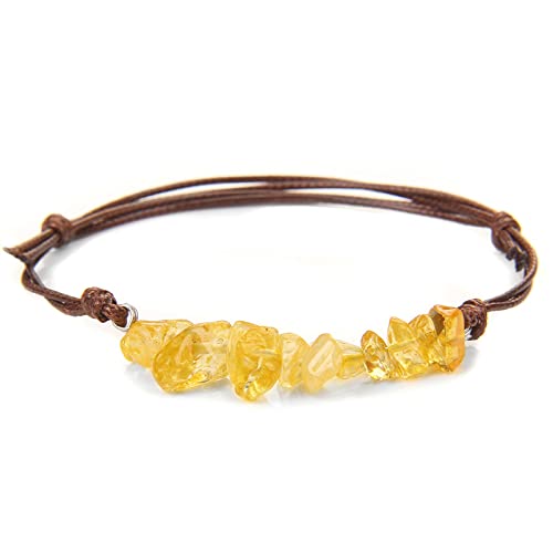 Bohemia Handgefertigte Naturkies Stein Armbänder für Frauen Quarz Wachs Draht Kette Gothic Armband Chakra verstellbar Citrin, verstellbar von WRKBKS