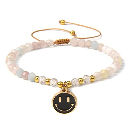Smile Anhänger Armband Morganit 4 mm Zirkon facettierte Perlen geflochtene Armbänder für Damen Herren Quarz Kristall Mini Armbänder, Morganit Smile Anhänger Armband Morganit 4 mm Zirkon facettierte Perlen geflochtene Armbänder für Damen Herren Quarz Kristall Mini Armbänder, Morganit von WRKBKS