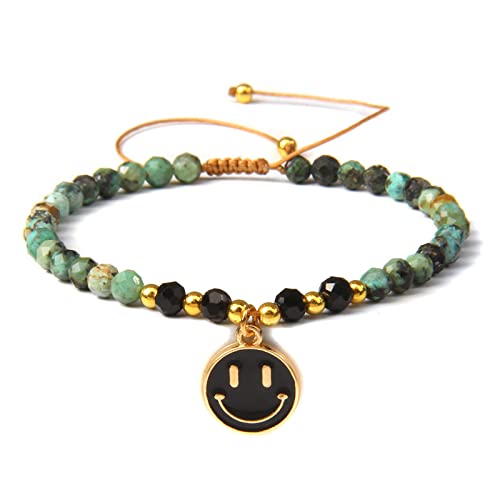 Smile Anhänger Armband Morganit 4 mm Zirkon facettierte Perlen geflochtene Armbänder für Damen Herren Quarz Kristall Mini Armbänder, afrikanischer Howlith Smile Anhänger Armband Morganit 4 mm Zirkon facettierte Perlen geflochtene Armbänder für Damen Herren Quarz Kristall Mini Armbänder, afrikanischer Howlith von WRKBKS