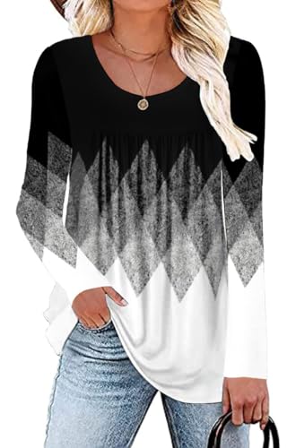 Damen Sommer Kurzarm Tunika Plus Größe Damen Shirts Floral Bluse Lose Flowy Tops für Leggings M-4XL, A 00 279-Raster, X-Large von WRRH