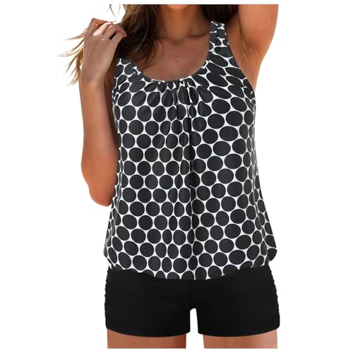 WRXDWM Badeanzug Damen, Tankini Damen Bauchweg Zweiteiliger U Ausschnitt Oberteil mit Badeshorts Drucken Bademode Push Up Badeanzüge für Frauen Tankinis Swimsuit Set Strandmode Badebekleidung von WRXDWM