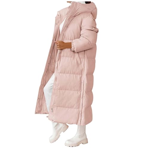 Winterjacke Damen, Steppjacke Damen Lang Warm Wintermantel Langarm Outdoor Jacken mit Kapuze Einfarbige Casual Mantel mit Reißverschluss Jacke mit Taschen Sweatjacke Winter Steppmantel von WRXDWM