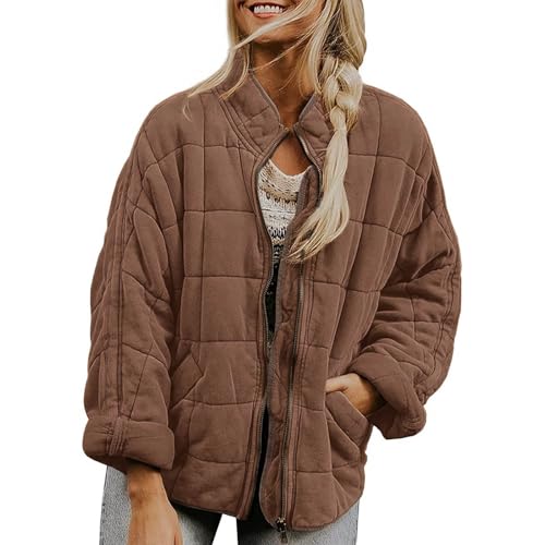 Winterjacke Damen, Steppjacke Damen Warm Sweatjacke Langarm Mantel Wintermantel mit Taschen Casual Mode Outdoor Jacken mit Reißverschluss Einfarbige Jacke Winter Outdoorjacke Steppmantel von WRXDWM
