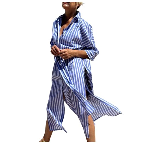 Winterkleid Damen, Damen Kleider Langarm Blusenkleid Lang Kleid Stehkragen Streifen Maxikleid Elegant Casual Vintage Kleid Winter Strickkleid Teenager Mädchen Freizeitkleid Winterkleider von WRXDWM