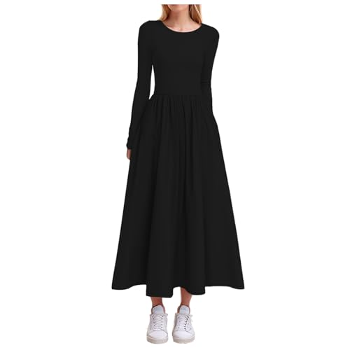 Winterkleid Damen, Damen Kleider Langarm Freizeitkleid Rundhals Maxikleid Einfarbige Casual Tunika Kleid Pulloverkleid Lang Kleid Winter Teenager Mädchen Elegant Partykleid Winterkleider von WRXDWM