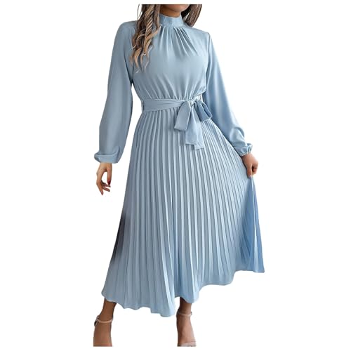 Winterkleid Damen, Damen Kleider Langarm Rundhals Maxikleid Retro Tunika Lang Kleid mit Gürtel Elegant Einfarbige Freizeitkleid Winter Partykleid Hochzeit Teenager Mädchen Kleid Winterkleider von WRXDWM