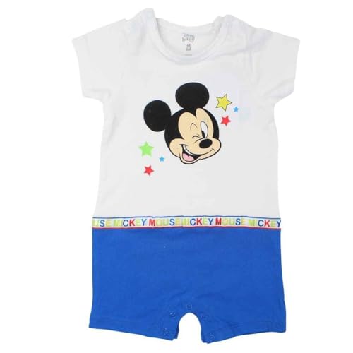 Disney Baby Mickey Maus Kurzarm-Strampler (Gr. 62–92) Verfügbar in Grau/Rot oder Weiß/Blau, Farbe: Weiß, Größe: 80 von WS-Trend