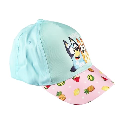 WS-Trend Bluey & Bingo Kinder Cap – Basecap für Mädchen & Jungen – Größe 52–54 cm – Verstellbar mit Klettverschluss – Sommerliche Kappe mit Frucht-Print, Farbe: Blau, Bekleidungsgröße: 54 von WS-Trend