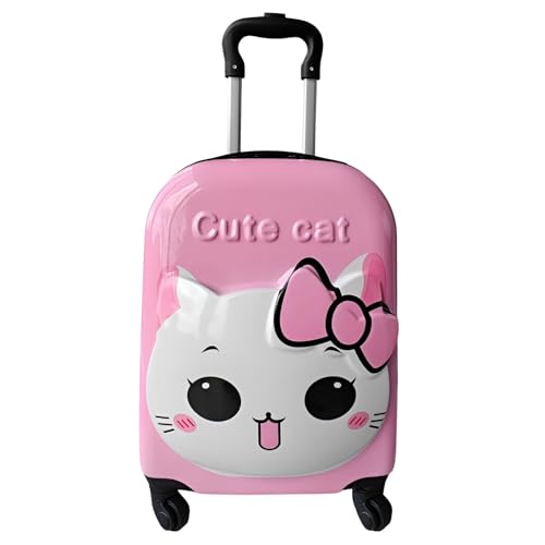 WS-Trend Kinder Trolley Koffer 3D Katze – Kindertrolley Hartschale ABS Polycarbonat 44x31x22 cm mit 4 Rollen & Teleskopgriff – Mädchen Handgepäck Koffer von WS-Trend