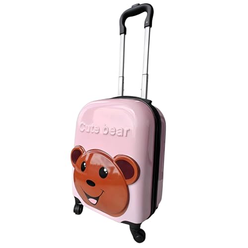 WS-Trend Kinder Trolley Koffer 3D Teddy Bär – Kindertrolley Hartschale ABS Polycarbonat 44x31x22 cm mit 4 Rollen & Teleskopgriff – Mädchen Handgepäck Koffer von WS-Trend