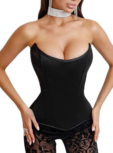 WS Waist Secrets Perfektes Korsett NYC Überbrustkorsett, Satin, Schnürung, mit 15 Stahlstäbchen, Schwarz, Medium Hoch von WS Waist Secrets
