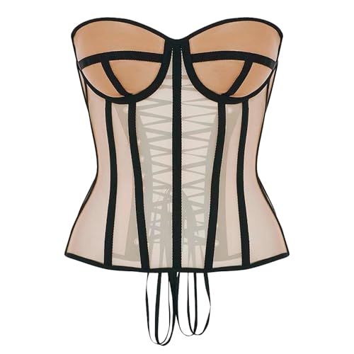 WS Waist Secrets Perfektes Korsett NYC Überbrustkorsett mit Schnürung, 15 Stahlstäbchen, Beige, X-Large Hoch von WS Waist Secrets