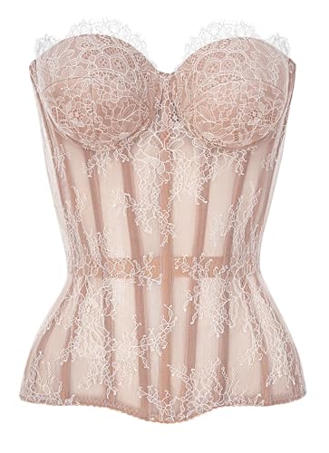 WS Waist Secrets Perfektes Korsett NYC Überbrustkorsett mit Schnürung, 15 Stahlstäbchen, Weiß, Spitzenstoff, X-Small Hoch von WS Waist Secrets