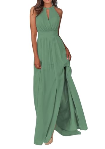 Damen A-Linie Brautjungfernkleider mit Halfter Chiffon bodenlangen formale Partykleider, Eukalyptus, 38 von WSEYU