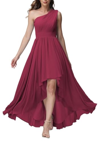 Damen Brautjungfernkleid mit Taschen High Low One Shoulder formale Ballkleider, Desert Rose, 42 von WSEYU