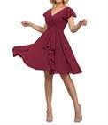 Damen Brautjungfernkleid mit V-Ausschnitt, kurzärmelig, gerüscht, Chiffon, langes formelles Partykleid, Desert Rose, 56 von WSEYU