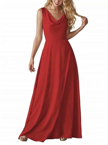 Damen Brautjungfernkleid mit Wasserfallausschnitt, lang, Chiffon, Abschlussball, Abendkleid, rot, 38 von WSEYU