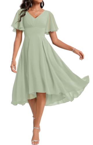 Damen Brautjungfernkleider für Hochzeit mit Knielang Chiffon A-Linie Hochzeitsgast Abendkleider Seladon EU 42 von WSEYU