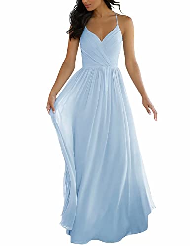 Damen Chiffon Brautjungfer Kleider A-Linie Schlitz Lange Abschlussball Homecoming Cocktailkleider mit Ärmeln für Junioren, marineblau, 46 von WSEYU