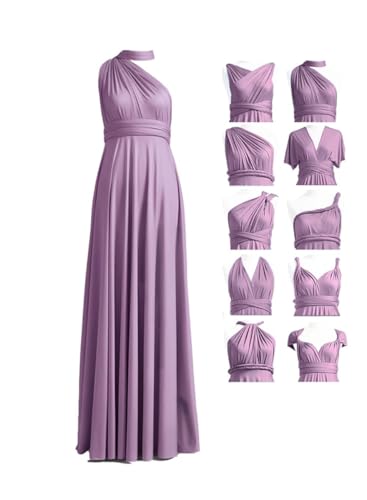 Damen Chiffon Brautjungfernkleider für Hochzeit gerüschte Cocktailkleider Zeremonie Kleider Übergröße, mauve, 50 Plus von WSEYU