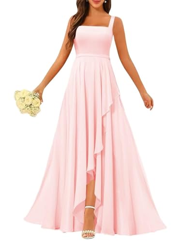 Damen Chiffon Brautjungfernkleider mit Schlitz-Rüschen, formelles Abendkleid, Ballkleid, Plissee-Cocktailkleider, rose, 38 von WSEYU
