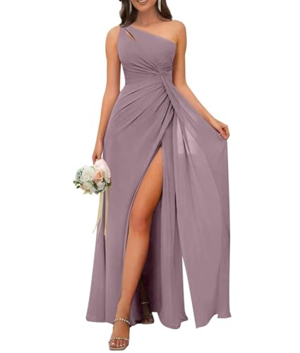 Damen Chiffon One Shoulder Brautjungfernkleid Lang Plissee Formeller Schlitz Abendkleid, Wisteria, 38 Damen Chiffon One Shoulder Brautjungfernkleid Lang Plissee Formeller Schlitz Abendkleid, Wisteria, 38 von WSEYU