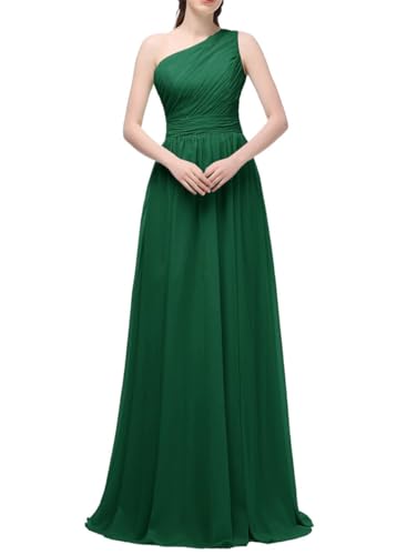 Damen Einschultriges plissiertes Brautjungfernkleid, A-Linie, formelles Abendkleid, Chiffon, bodenlang, Ballkleider, smaragdgrün, 44 von WSEYU