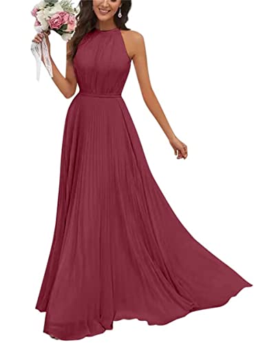 Damen Halfter Brautjungfer Kleider für Hochzeit Lang A Linie Chiffon Formal Abendkleid 2023, Desert Rose, 40 Damen Halfter Brautjungfer Kleider für Hochzeit Lang A Linie Chiffon Formal Abendkleid 2023, Desert Rose, 40 von WSEYU