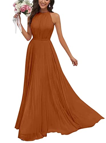 Damen Halfter Brautjungfernkleider für Hochzeit Lang A Linie Chiffon Formal Abendkleid 2023 Smaragdgrün, burnt orange, 38 von WSEYU