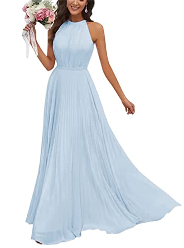Damen Halfter Brautjungfernkleider für Hochzeit Lang A Linie Chiffon Formal Abendkleid 2023 Smaragdgrün, hellblau, 42 von WSEYU