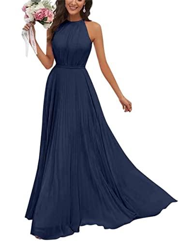 Damen Halfter Brautjungfernkleider für Hochzeit Lang A Linie Chiffon Formal Abendkleid 2023 Smaragdgrün, marineblau, 36 von WSEYU