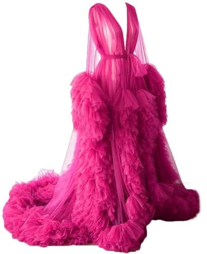 Damen Umstandskleider für Fotoshootings Tüll Roben Lange Ärmel Baby Shower Kleid Schwangerschaftskleider, fuchsia, 38 von WSEYU