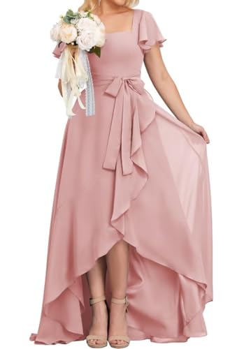 High-Low Prinzessin Brautjungfernkleider quadratischer Ausschnitt Ballkleid Chiffon formelle Abendparty Kleid mit Ärmeln, Dusty Rose, 58 Plus High-Low Prinzessin Brautjungfernkleider quadratischer Ausschnitt Ballkleid Chiffon formelle Abendparty Kleid mit Ärmeln, Dusty Rose, 58 Plus von WSEYU