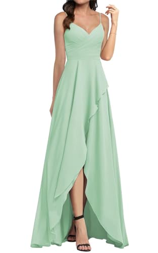 Lange Chiffon Rüschen Brautjungfer Kleider Spaghettiträger V-Ausschnitt Hochzeit Party Kleider für Frauen, mint, 34 von WSEYU