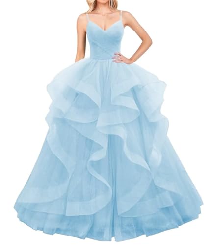 Layered Tüll Ballkleider Lange Glitzer Ballkleid A-Linie Formale Abendkleid Sparkly Festzug Kleid für Frauen, himmelblau, 40 Layered Tüll Ballkleider Lange Glitzer Ballkleid A-Linie Formale Abendkleid Sparkly Festzug Kleid für Frauen, himmelblau, 40 von WSEYU