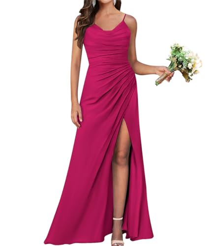 Meerjungfrau Brautjungfernkleider Lang Chiffon Formal Abendkleider mit Schlitz, fuchsia, 32 von WSEYU