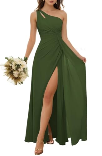 One-Shoulder-Prinzessinnenkleid, Brautjungfernkleid, ausgeschnitten, gedreht, Ballkleid, Chiffon, formelle Abendkleid, Partykleid ZM154, olivgrün, 38 von WSEYU